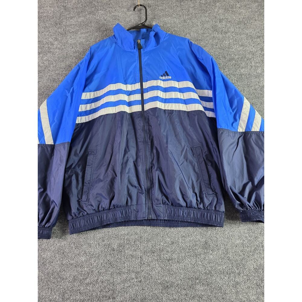 Vintage Adidas Windbreaker Jacket Mens Sz XL Blue 3-Stripes Full Zip Lined Track